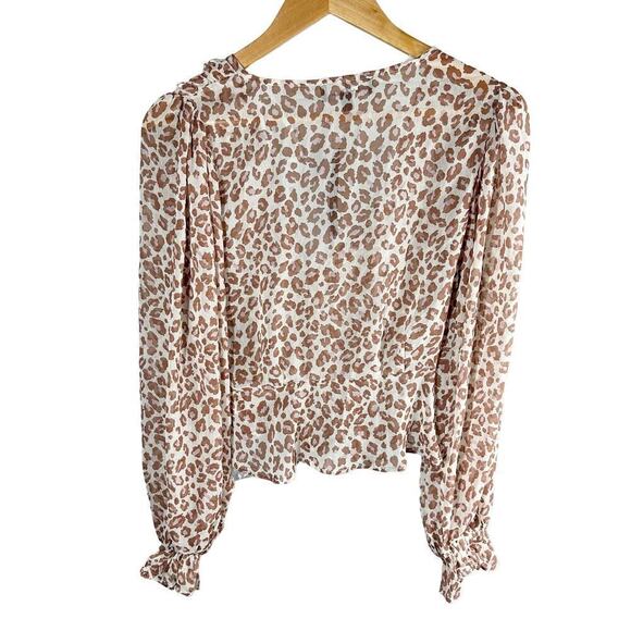 Lulus Easy to Spot Ivory Leopard Print Long Sleeve Top Size Small Casual Sheer - Picture 2 of 13